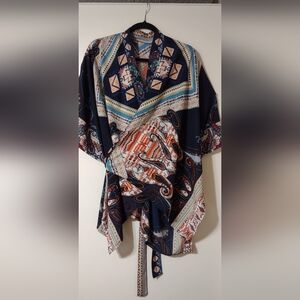 Boho Style Wrap Top - Navy Multicolor OS